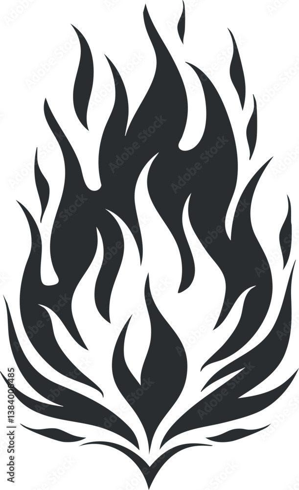 Poster abstract black flame tattoo design with sharp, bold lines and dynamic flow.