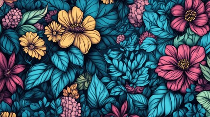 A colorful floral watercolor background with abstract textures and a decorative pattern.