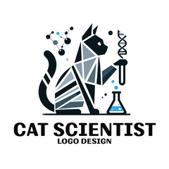 Cat Scientist Vector Logo Design