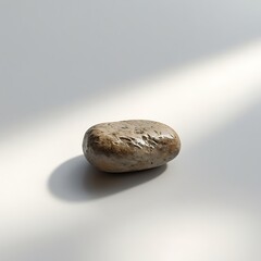 Fototapeta premium A small, textured stone on a white background, highlighting natural earthy tones and serene simplicity.
