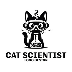 Cat Scientist Vector Logo Design