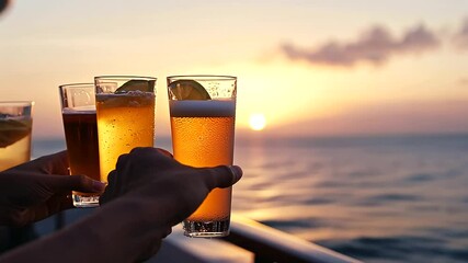 Colorful Yacht Party with Drinks at Sunset