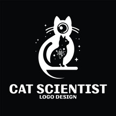 Cat Scientist Vector Logo Design