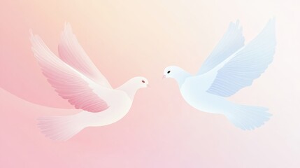 Obraz premium Doves soar gracefully together in a pastel sky, symbolizing peace and love in a modern design