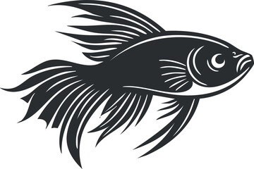 Black and white illustration of a betta fish with flowing fins and detailed features.