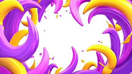 Abstract frame of vibrant purple and yellow swirls on white