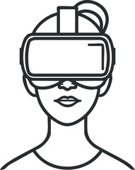 Obraz premium Line art illustration of a person wearing a virtual reality headset, emphasizing modern technology.