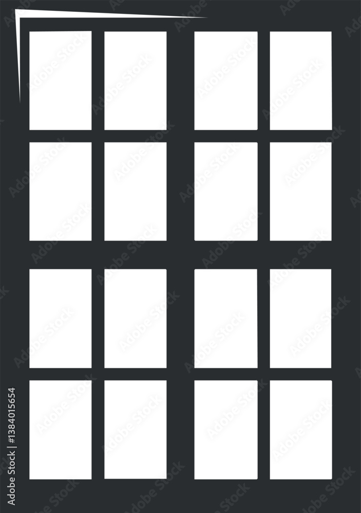 Aufkleber abstract geometric window illustration with a grid pattern and minimalist black and white design.