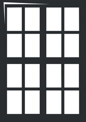 Abstract geometric window illustration with a grid pattern and minimalist black and white design.