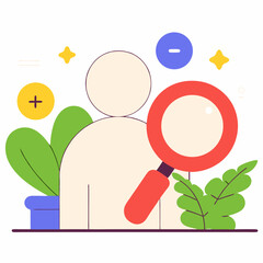 Discovering the perfect candidate, a hopeful search for the ideal person, represented with a vibrant, playful style and simple, bold colors.