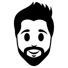 A friendly, smiling man with a stylish beard and textured hair, presented in a bold black and white minimalist style.