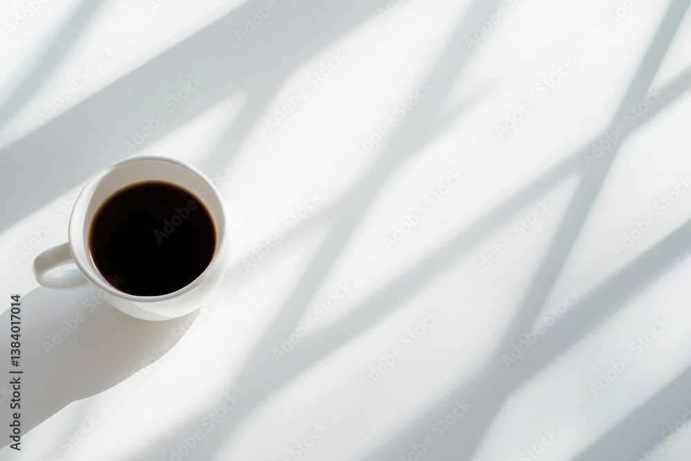 Aufkleber elegant minimalist view of a coffee cup on a clean white table showcasing soft shadows and refined s