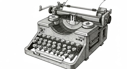 Antique Typewriter Line Drawing