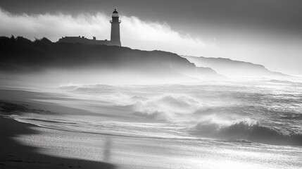 Biarritz beach, France, with lighthouse.