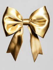 A shiny, golden satin ribbon bow.