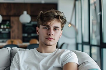 Fototapeta premium Portrait of a young Caucasian man in a modern home