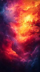 Obraz premium Vibrant Cosmic Scene with Swirling Red, Orange, and Purple Clouds