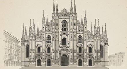 Fototapeta premium Detailed Line Drawing of Duomo di Milano
