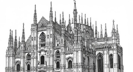 Fototapeta premium Detailed Line Drawing of Milan Cathedral's Spires
