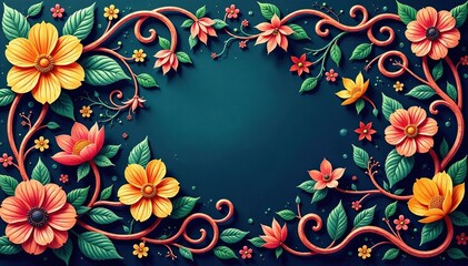 Intricate paisley floral pattern, swirling vines & blossoms, floral design, texture, surface pattern