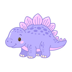 Cute smiling stegosaurus in purple with soft pink plates, perfect for kids' prints and designs