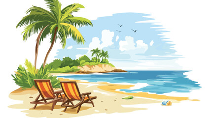 Fototapeta premium Summer landscape vector illustration isolated on white background
