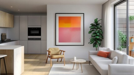Fototapeta premium a living room with a couch, chair, table and a painting