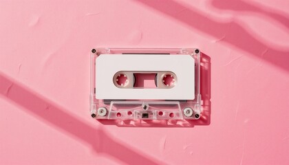 Obraz premium Vintage cassette tape on pink background, symbolizing retro music and nostalgic listening experience
