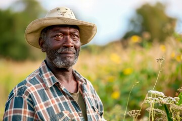 Portrait of a middle aged African American male farmer in the field