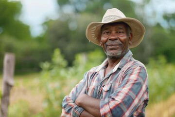 Portrait of a middle aged African American male farmer in the field