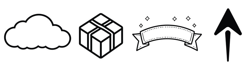Set Of Vector Icons With Cloud Box Ribbon And Arrow Isolated