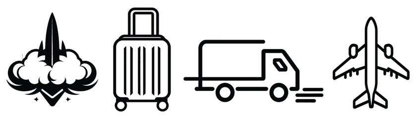 Travel And Transportation Icons Set Rocket Suitcase Truck And Airplane