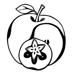 A Simple Line Drawing Of A Sliced Apple Showing Its Core