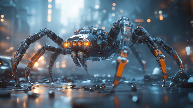 Spider robot armed combat,3D render