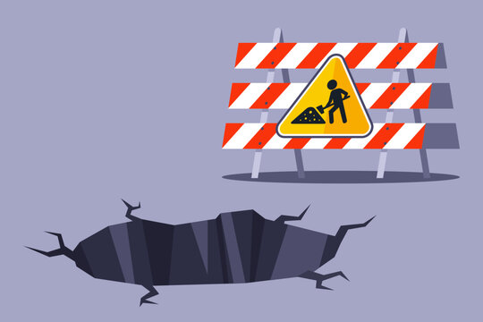 hole in the asphalt. road repair. flat vector illustration.