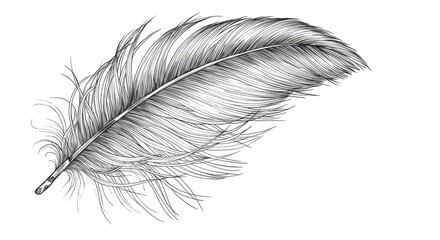 Detailed Line Drawing of a Feather
