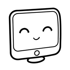 A cheerful computer monitor with a happy face, radiating positivity and friendliness in a simple line art style.