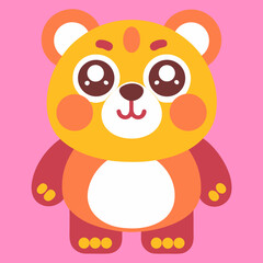 Fototapeta premium A cheerful, cuddly teddy bear with big, bright eyes, radiating joy and warmth against a soft pink background.