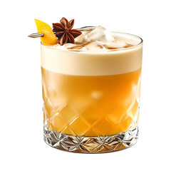 Clove Whiskey Sour in Glass Isolated on Transparent Background