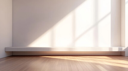 Fototapeta premium Tv shelf in modern empty room and white wall. 3d rendering