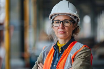 Portrait of a senior Caucasian female engineer on construction site