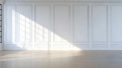 Fototapeta premium Empty White Room With Sunlight And Wood Floor