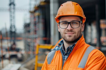 Portrait of a young Caucasian male engineer on construction site
