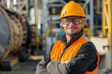 Portrait of a young Caucasian male engineer on construction site