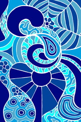 a trippy pattern inspired by the 1960's. using the cool colour of blue with a white outline