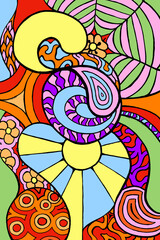 a trippy pattern inspired by the 1960's. using every colour