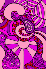 a trippy pattern inspired by the 1960's. in the colours of purple and pink