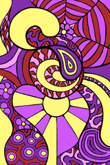 a trippy pattern inspired by the 1960's using complimentary colours, purple and yellow