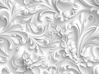 Seamless barocco scrollwork pattern venzel and whorl Royal vintage Victorian Gothic Rococo white background