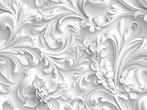 Fototapeta Seamless barocco scrollwork pattern venzel and whorl Royal vintage Victorian Gothic Rococo white background